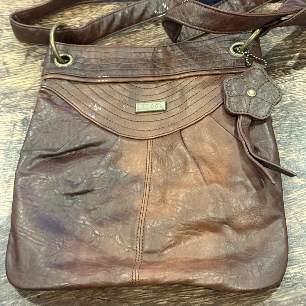 Kangol Brown Crossbody Bag with Distressed Leather and Metallic‎ Accents